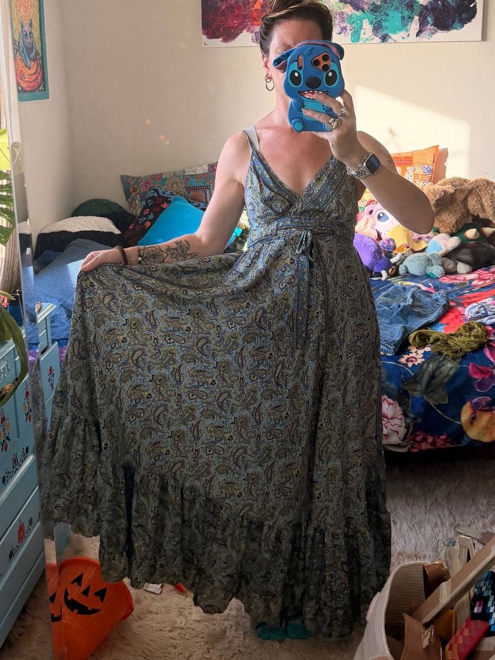Boho blues and green paisley maxi summer dress sz Small